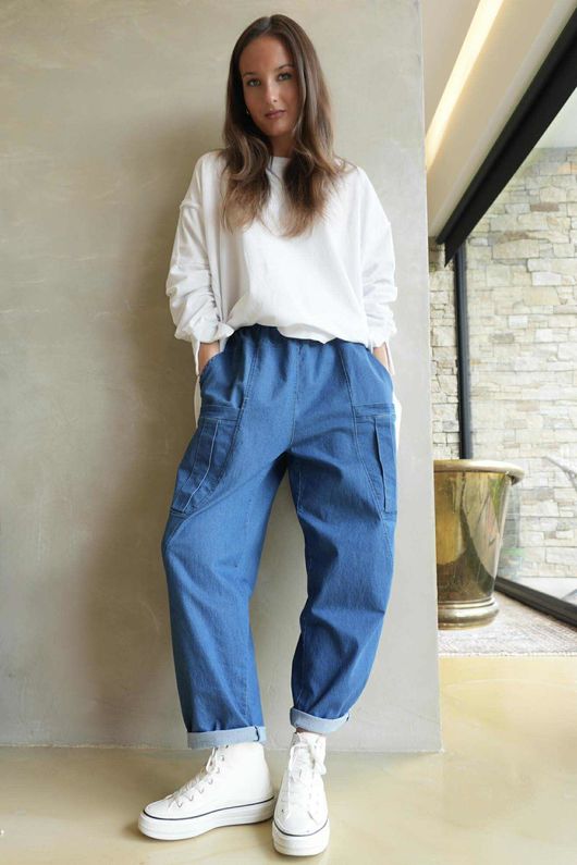 Juno Soft-Stretch Barrel Jean Mid Denim /40=